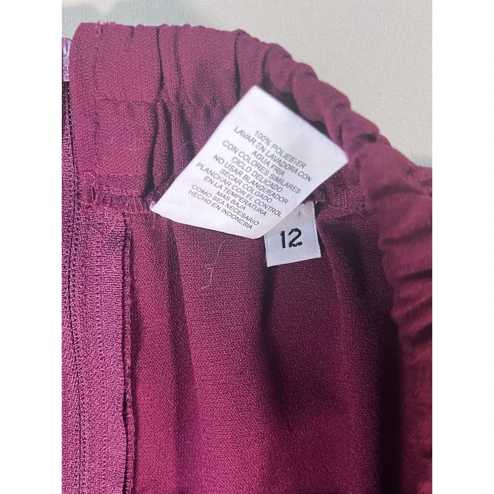 Dorby Womens Burgundy 2 Piece Skirt Suit Contrast Stitch Blazer Midi Skirt Sz 12